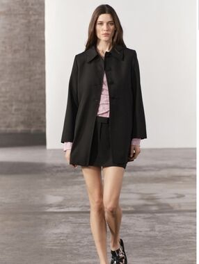 ZARA Wool Blend Frock Coat Black Size S Like New